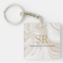 Modernes Glitzer aus weißem Marmor Schlüsselanhänger