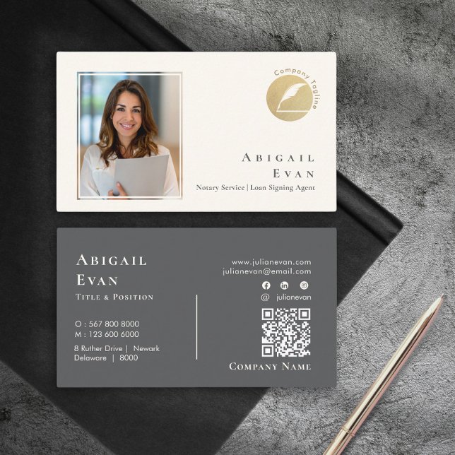 Modernes Glitzer Gold Feather Notar Service Foto Visitenkarte (Modern Glitter Gold Feather Notary Service Photo Business Card)