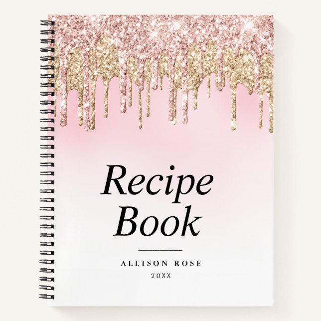 Modernes Glitzer mit Gold und Rosa Rezept Notizbuch (Vorderseite)