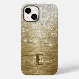 Modernes Glitzer-Monogramm aus vergoldetem Metall Case-Mate iPhone 14 Hülle