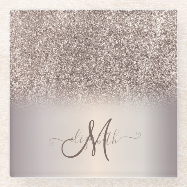 Modernes Glitzer Ombre Cool Monogram Glasuntersetzer (Vorderseite)