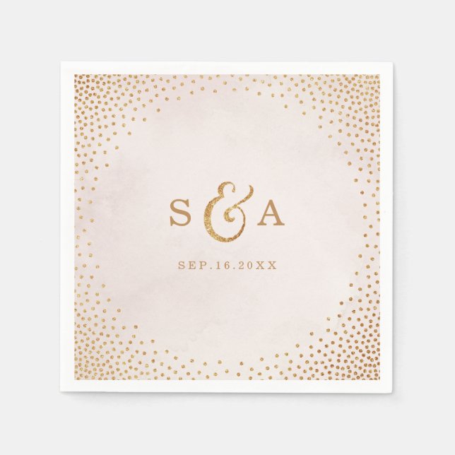 Modernes Glitzer Rose Gold Hochzeitsmonogramm Serviette (Vorderseite)