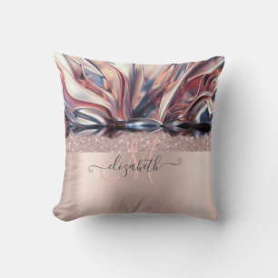 Modernes Glitzer Rose Gold Monogram Abstrakt Kissen