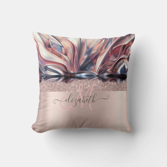 Modernes Glitzer Rose Gold Monogram Abstrakt Kissen (Vorderseite)