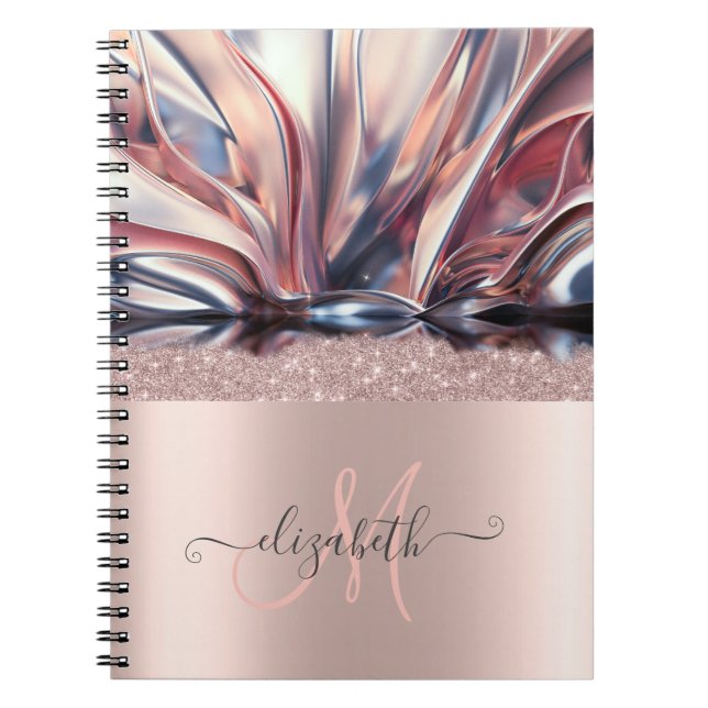 Modernes Glitzer Rose Gold Monogram Abstrakt Notizblock (Vorderseite)