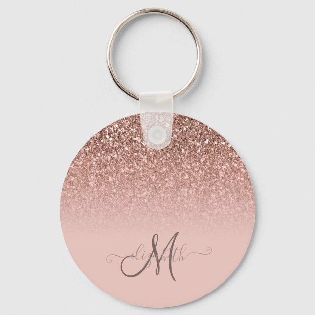 Modernes Glitzer Sequin Ombre Cool Monogram Schlüsselanhänger (Vorderseite)