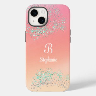 Modernes Glitzer-Sparkling-Sterne Pfirsich Orange iPhone 14 Hülle