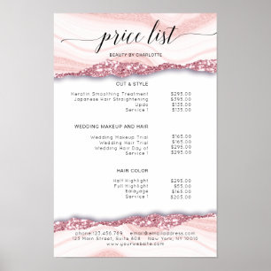 Modernes, glitzerndes, rosa-weißes Preisliste Plak Poster