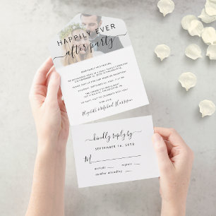 Modernes Glück nach dem Foto Hochzeitsempfang All In One Einladung
