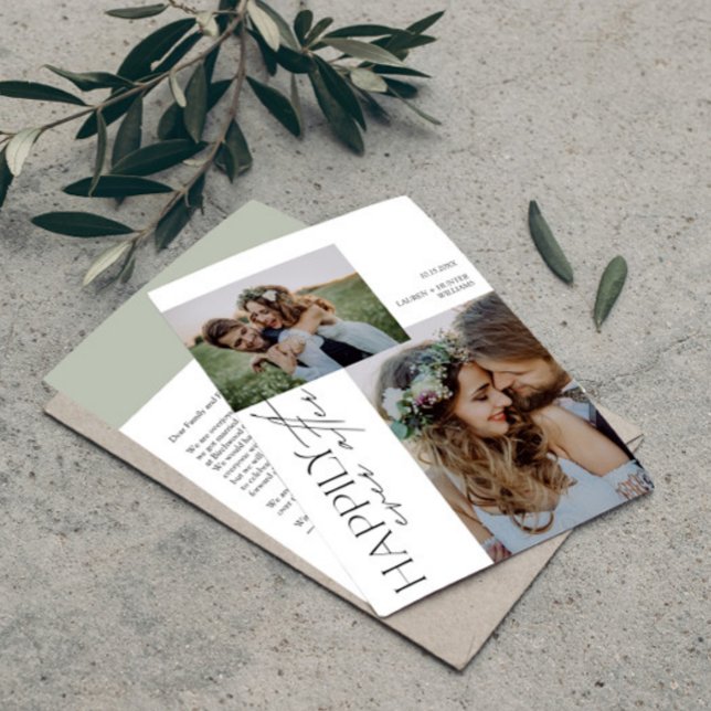 Modernes Glück nach der Hochzeit des Fotos Ankündigung (Easily personalize this wedding announcement with your photos and deets)