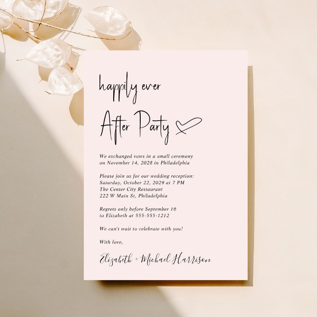 Modernes Glück nach Hochzeitsempfang Einladung (An chic Happily Ever After Party invitation for your wedding celebration)