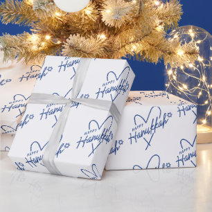 Modernes glückliches Hanukkah Typografie Herz Geschenkpapier