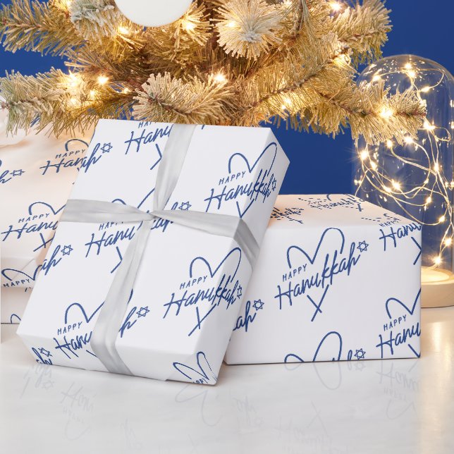 Modernes glückliches Hanukkah Typografie Herz Geschenkpapier (Feiertage)