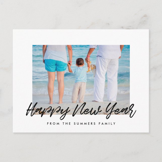 Modernes, glückliches Neujahrsfamilien-Foto Postkarte (Vorderseite)