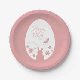 Modernes glückliches Ostereier Pastell Pink Pappteller