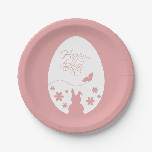 Modernes glückliches Ostereier Pastell Pink Pappteller (Vorderseite)