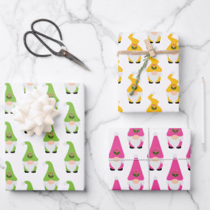 Modernes Gnome-Muster Set Candy Cane Herz Fun Wrap Geschenkpapier Set