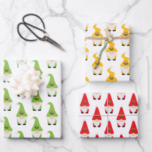 Modernes Gnome Muster Set Candy Cane Herzspass Geschenkpapier Set