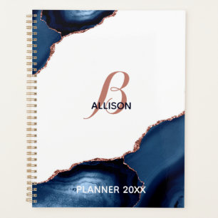 Modernes Gold-Agate-Monogramm der Navy-Rose Planer