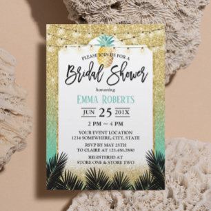 Modernes Gold Aquamarin Glitzer Ananas Brautparty Einladung