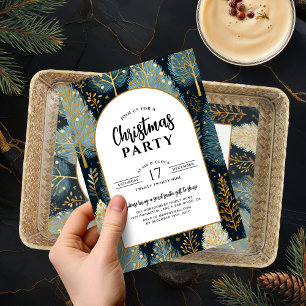 Modernes Gold Arch Holiday Forest Weihnachts-Party Einladung