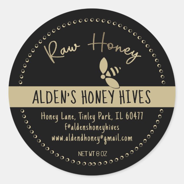 Modernes Gold auf Black Raw Honey Stylized Honeybe Runder Aufkleber (Vorderseite)