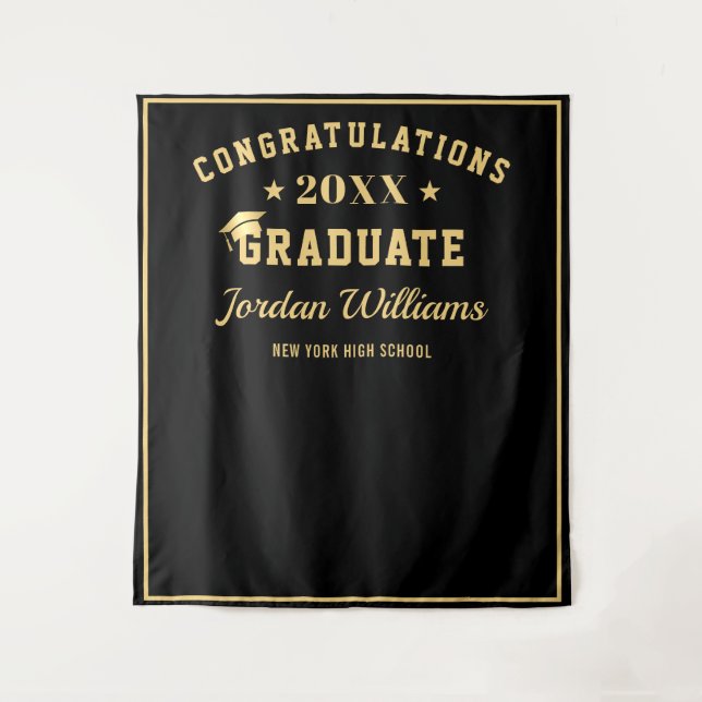 Modernes Gold Black Abschluss Foto Stand Hintergru Wandteppich (Vorderseite)