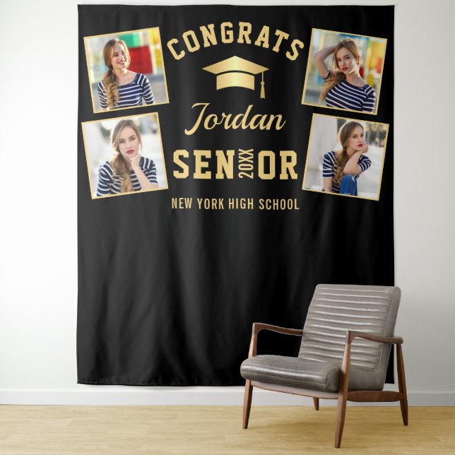 Modernes Gold Black Abschluss Foto Stand Hintergru Wandteppich (Beispiel)