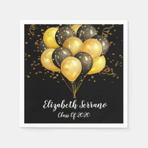 Modernes Gold Black Balloons Confetti Grad Party Serviette