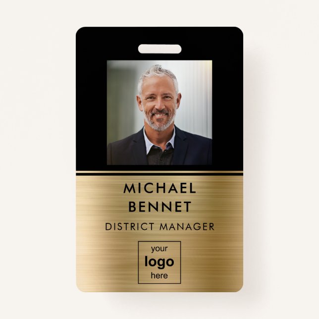 Modernes Gold Black Employee Foto ID Abzeichen Ausweis (Vorderseite)