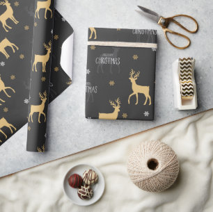 Modernes Gold Black Rustic Rentierfestival Geschenkpapier