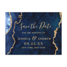 Modernes Gold Blue Agate Wedding rettet das Datum