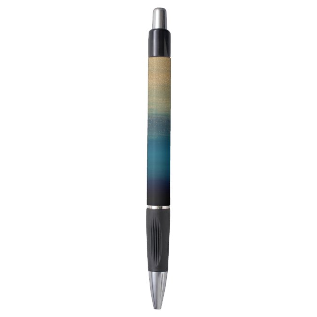 Modernes Gold Blue Pinselstriche Pinselstriche Kugelschreiber (Vorderseite Vertikal)