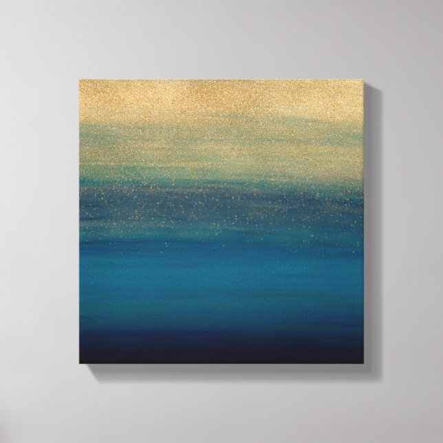 Modernes Gold Blue Pinselstriche Pinselstriche Leinwanddruck (Vorderseite)