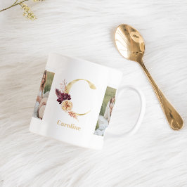 Modernes Gold Blume Letter C | Monogramm für zwei Kaffeetasse