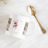 Modernes Gold Blume Letter F | Monogramm für zwei