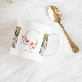Modernes Gold Blume Letter G | Monogramm für zwei Kaffeetasse