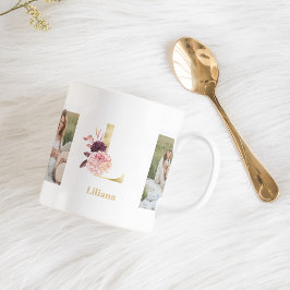 Modernes Gold Blume Letter L | Monogramm für zwei Kaffeetasse