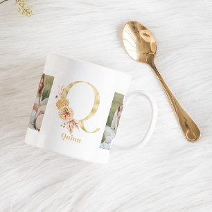 Modernes Gold-Blume Letter Q   Monogramm für zwei  Kaffeetasse