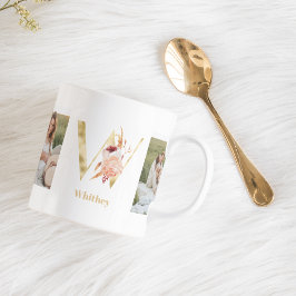 Modernes Gold-Blume Letter W | Monogramm für zwei Kaffeetasse