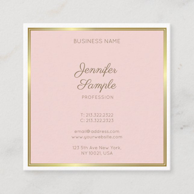 Modernes Gold Blush Pink Kalligrafie Script Luxus Quadratische Visitenkarte (Vorderseite)