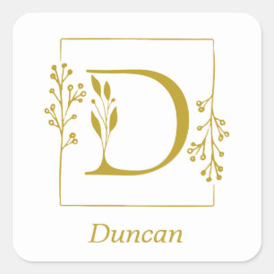 Modernes Gold Botanic Letter D Square Sticker