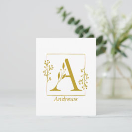 Modernes Gold Botanischer Brief A Personalisiert Mitteilungskarte