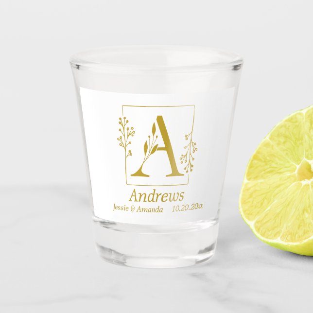 Modernes Gold Botanischer Brief A Personalisiert Schnapsglas (Vorderseite)