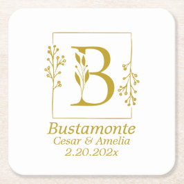 Modernes Gold Botanischer Brief B Rechteckiger Pappuntersetzer