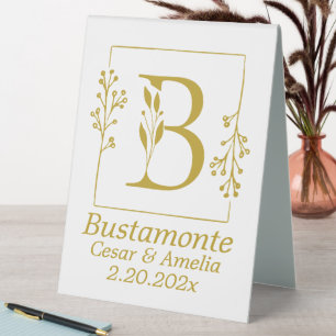 Modernes Gold Botanischer Brief B Tischaufsteller