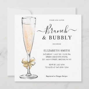 Modernes Gold Brunch und Bubbly Glass Brautparty Einladung