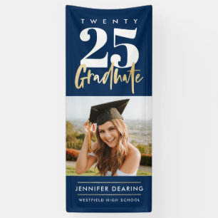 Modernes Gold Calligraphy Foto Blue Abschluss Banner