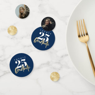 Modernes Gold Calligraphy Foto Blue Abschluss Konfetti
