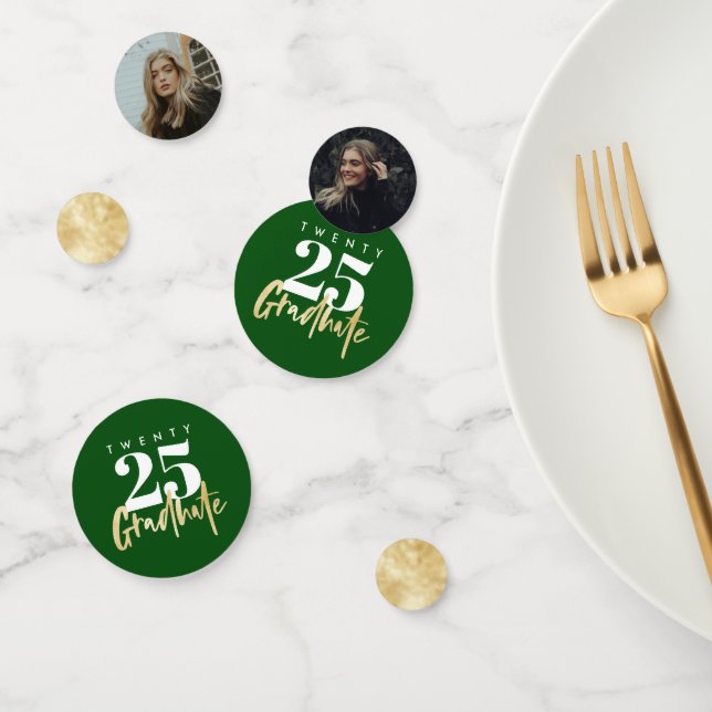 Modernes Gold Calligraphy Foto Green Abschluss Konfetti (Gruppe)